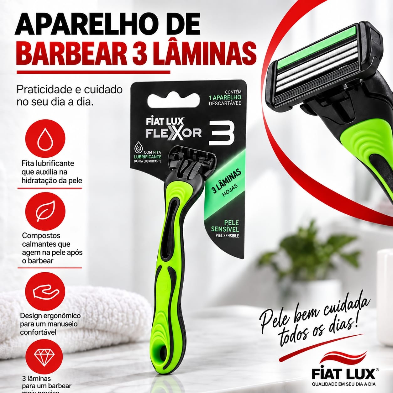 Barbeador Descartável Aparelhos de Barbear Com 3 Lâminas